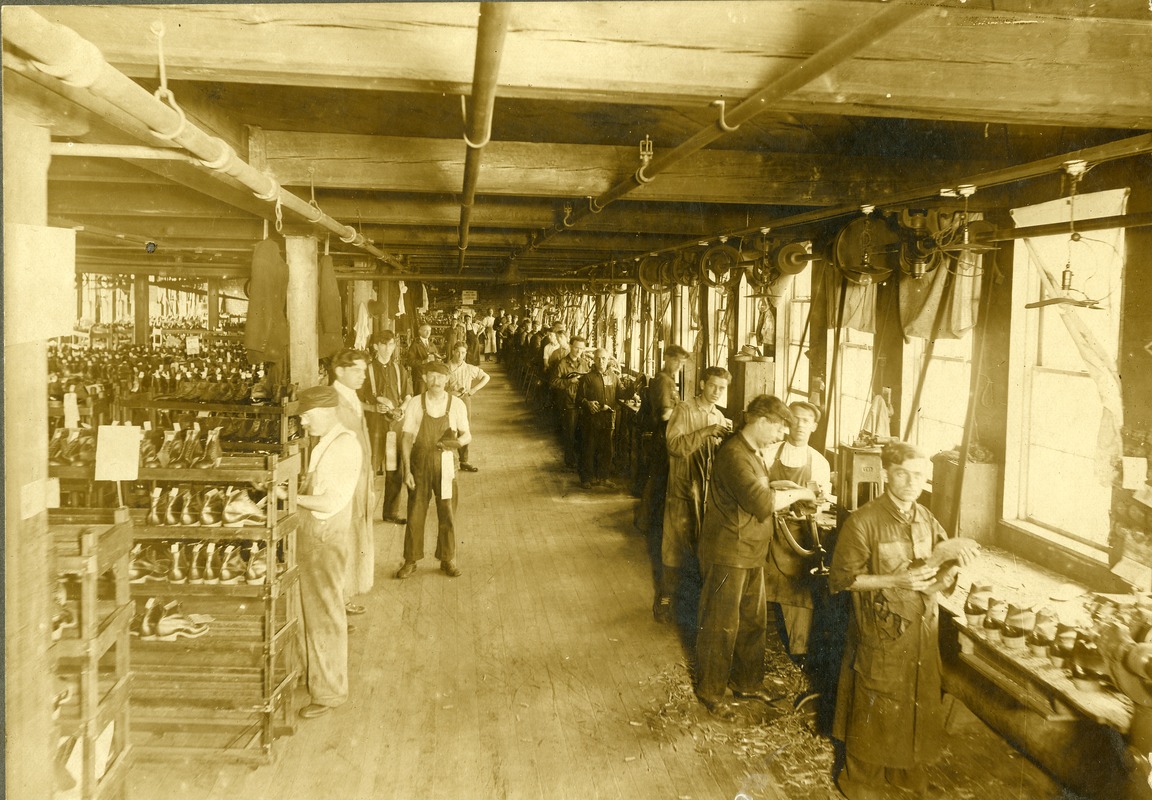 Workers in the Isaac Prouty boot shop