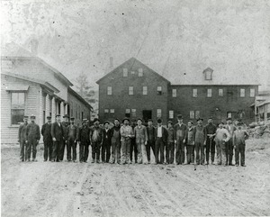 Workers outside the Spencer Wire Company