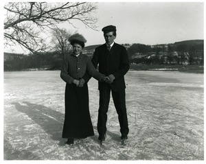 Ray Gurney and Dora Miller skating on Squire Pond