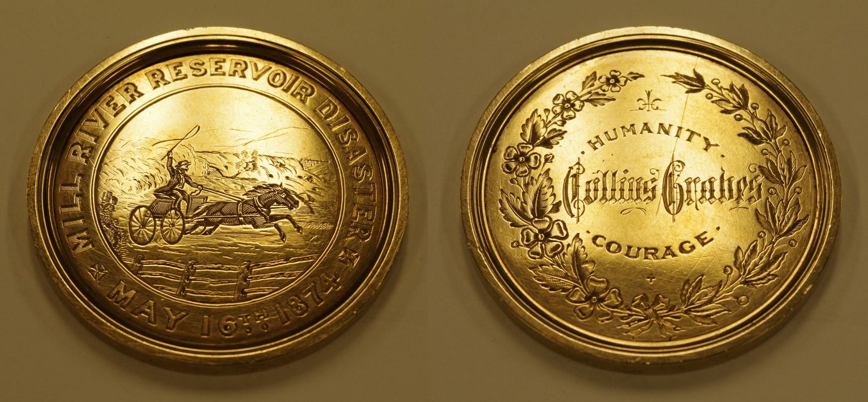 Collins Graves' medal for heroism during the Mill River Disaster, Williamsburg, Mass., 1874