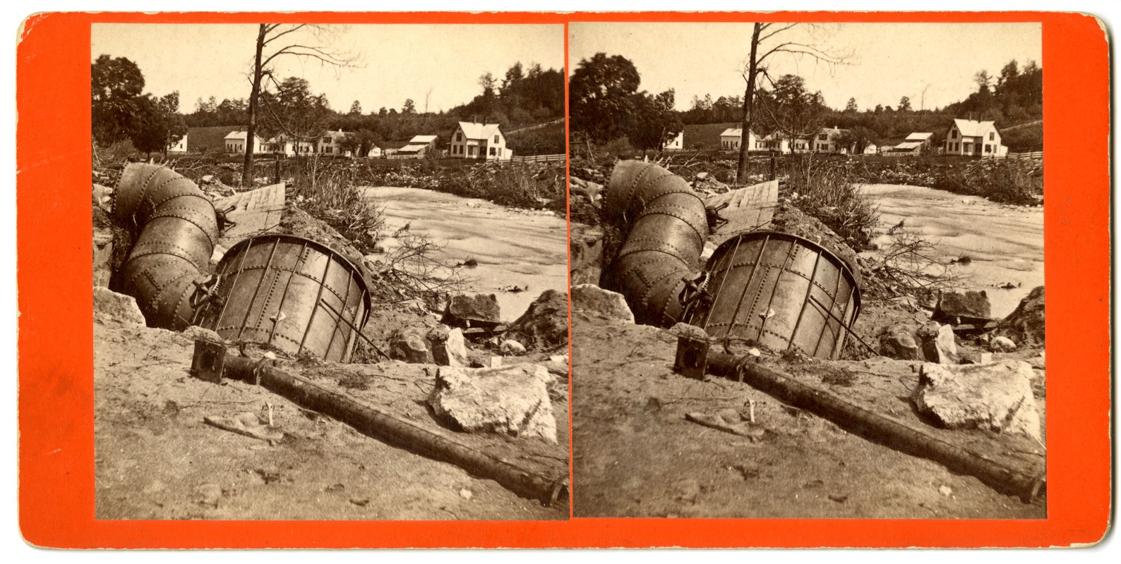 Water turbine on site of William Skinner's silk mill, Skinnerville, Williamsburg, Mass., after the 1874 Mill River Disaster