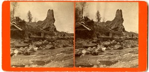 View of reservoir dam ruins, Williamsburg, Mass., after the 1874 Mill River Disaster