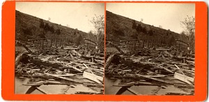 Wreckage along Joe Wright Brook, Williamsburg, Mass., after the 1874 Mill River Disaster