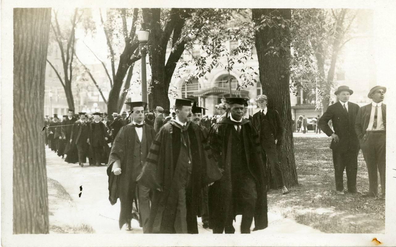 Booker T. Washington walking in the academic procession at the Fiftieth Anniversary celebration at Worcester Polytechnic Institute