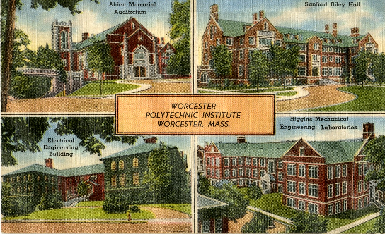 Worcester Polytechnic Institute - Alden Memorial, Sanford Riley Hall, Electrical Engineering Building, and Higgins Mechanical Engineering Laboratories.