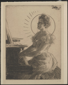 At the piano (Miss Anna Burnett)
