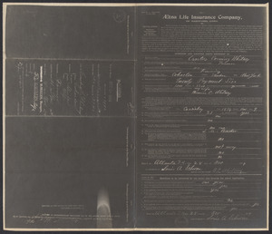 Sacco-Vanzetti Case Records, 1920-1928. Defense Papers. Photo negative of insurance policy form for Erastus Corning Whitney, Aetna Life Insurance Company, December 3, 1904. Box 12, Folder 5, Harvard Law School Library, Historical & Special Collections