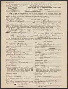 Sacco-Vanzetti Case Records, 1920-1928. Defense Papers. Marriage license of Willis C. Whitney and Hattie M. Legget, January 24, 1889. Box 12, Folder 29, Harvard Law School Library, Historical & Special Collections