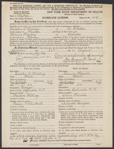 Sacco-Vanzetti Case Records, 1920-1928. Defense Papers. Marriage License: E.C. Whitney to Minnie Wheaton August 22, 1896. Box 12, Folder 30, Harvard Law School Library, Historical & Special Collections