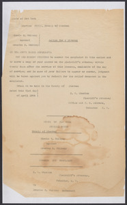Sacco-Vanzetti Case Records, 1920-1928. Defense Papers. Action for Divorce: Minnie Z. Whitney v. Erastus C. Whitney, 1908-1909. Box 12, Folder 34, Harvard Law School Library, Historical & Special Collections