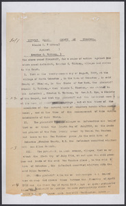 Sacco-Vanzetti Case Records, 1920-1928. Defense Papers. Minnie Z. Whitney v. Erastus C. Whitney: Complaint in Divorce Case, 1909. Box 12, Folder 37, Harvard Law School Library, Historical & Special Collections