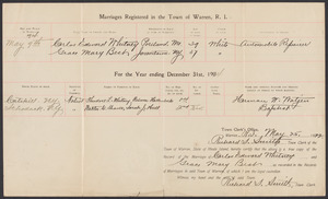 Sacco-Vanzetti Case Records, 1920-1928. Defense Papers. Certificate: Record of Marriage of Carlos Edward Whitney and Grace Mary Best, December 31, 1914. Box 12, Folder 40, Harvard Law School Library, Historical & Special Collections