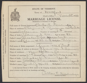 Sacco-Vanzetti Case Records, 1920-1928. Defense Papers. Marriage License, 1916. Box 12, Folder 45, Harvard Law School Library, Historical & Special Collections