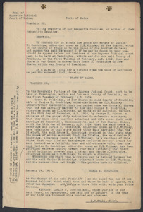 Sacco-Vanzetti Case Records, 1920-1928. Defense Papers. Writ of Divorce, January 14, 1919. Box 12, Folder 47, Harvard Law School Library, Historical & Special Collections