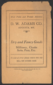 Sacco-Vanzetti Case Records, 1920-1928. Defense Papers. Goodridge Memorabilia: Bill for cloth from D.W. Adams company, Augusta, Maine n.d. Box 12, Folder 60, Harvard Law School Library, Historical & Special Collections