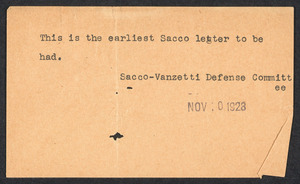 Sacco-Vanzetti Case Records, 1920-1928. Correspondence. Nicola Sacco to Mrs. Elizabeth Evans, October 13, 1923. Box 38, Folder 8, Harvard Law School Library, Historical & Special Collections