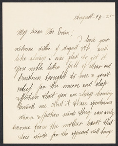 Sacco-Vanzetti Case Records, 1920-1928. Correspondence. Nicola Sacco to Mrs. Elizabeth Evans, August 16, 1925. Box 38, Folder 11, Harvard Law School Library, Historical & Special Collections