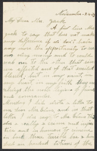 Sacco-Vanzetti Case Records, 1920-1928. Correspondence. Nicola Sacco to Mrs. Cerise Jack, November 24, 1923. Box 38, Folder 43, Harvard Law School Library, Historical & Special Collections