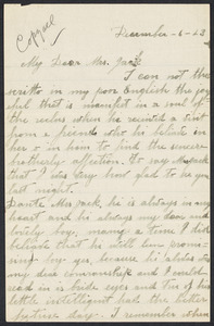 Sacco-Vanzetti Case Records, 1920-1928. Correspondence. Nicola Sacco to Mrs. Cerise Jack, December 6, 1923. Box 38, Folder 44, Harvard Law School Library, Historical & Special Collections