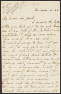 Sacco-Vanzetti Case Records, 1920-1928. Correspondence. Nicola Sacco to Mrs. Cerise Jack, December 18, 1923. Box 38, Folder 47, Harvard Law School Library, Historical & Special Collections