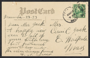 Sacco-Vanzetti Case Records, 1920-1928. Correspondence. Nicola Sacco to Mrs. Cerise Jack, December 29, 1923. Box 38, Folder 48, Harvard Law School Library, Historical & Special Collections