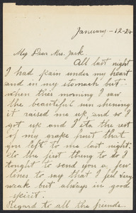 Sacco-Vanzetti Case Records, 1920-1928. Correspondence. Nicola Sacco to Mrs. Cerise Jack, 2 items January 12, 1924. Box 38, Folder 50, Harvard Law School Library, Historical & Special Collections