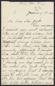 Sacco-Vanzetti Case Records, 1920-1928. Correspondence. Nicola Sacco to Mrs. Cerise Jack, January 19, 1924. Box 38, Folder 51, Harvard Law School Library, Historical & Special Collections