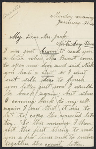 Sacco-Vanzetti Case Records, 1920-1928. Correspondence. Nicola Sacco to Mrs. Cerise Jack, January 21, 1924. Box 38, Folder 52, Harvard Law School Library, Historical & Special Collections