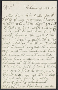 Sacco-Vanzetti Case Records, 1920-1928. Correspondence. Nicola Sacco to Mrs. Cerise Jack, February 26, 1924. Box 38, Folder 54, Harvard Law School Library, Historical & Special Collections