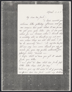 Sacco-Vanzetti Case Records, 1920-1928. Correspondence. Nicola Sacco to Mrs. Cerise Jack, April 3, 1925. Box 38, Folder 66, Harvard Law School Library, Historical & Special Collections