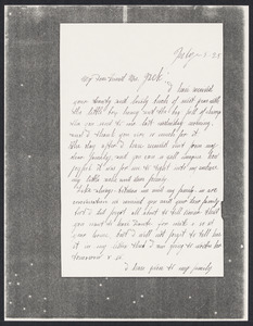 Sacco-Vanzetti Case Records, 1920-1928. Correspondence. Nicola Sacco to Mrs. Cerise Jack, July 5, 1925. Box 38, Folder 72, Harvard Law School Library, Historical & Special Collections