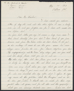 Sacco-Vanzetti Case Records, 1920-1928. Correspondence. Nicola Sacco to Mrs. Gertrude L. Winslow, May 14, 1927. Box 38, Folder 93, Harvard Law School Library, Historical & Special Collections