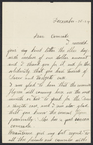 Sacco-Vanzetti Case Records, 1920-1928. Correspondence. Nicola Sacco to no person, December 30, 1924. Box 38, Folder 95, Harvard Law School Library, Historical & Special Collections