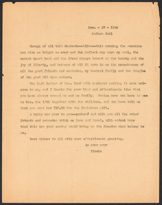 Sacco-Vanzetti Case Records, 1920-1928. Correspondence. Nicola Sacco to Mrs. Jessica Henderson, Dec. 27, 1926. Box 38, Folder 35, Harvard Law School Library, Historical & Special Collections