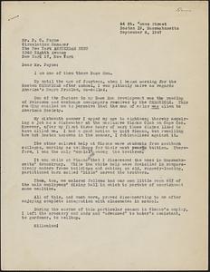 Letter from Jack Miller, Boston, to P. C. Payne, New York, 1947 September 6