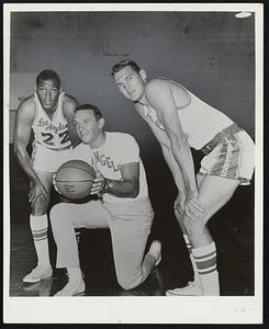 Elgin Baylor, Jerry West, Fred Schaus (coach)