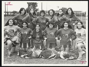 Go Eastie!- East Boston cheerleaders, front, from left, co-capt. Patti Fellowes, Charlene Tarbi, Jayne Donato, Roberta Pinabell, Chickie Cavaleri and co-capt. Franny Scherbi. Rear,from left, Patty Pizzi, Joanne LaGrassa, Charlene Sendeck, Donna Farro, Marion Morrison and Claire Roberto.