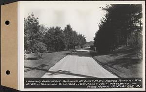 Contract No. 130, Grading, Loaming, and Grassing Vicinity of Shaft 4, Pressure Aqueduct, Southborough, and Improvement of Access Roads to the Intake Works and at Norumbega Reservoir, Marlborough, Southborough, Weston, looking northerly showing rebuilt MDC access road at Station 10+50, Terminal Chamber, Marlborough, Mass., May 16, 1941