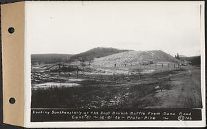 Contract No. 51, East Branch Baffle, Site of Quabbin Reservoir, Greenwich, Hardwick, looking southeasterly at the east branch baffle from Dana Road, Hardwick, Mass., Dec. 21, 1936