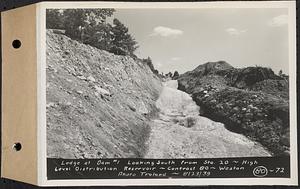 Contract No. 80, High Level Distribution Reservoir, Weston, ledge at dam 1, looking south from Sta. 20, high level distribution reservoir, Weston, Mass., Aug. 23, 1939