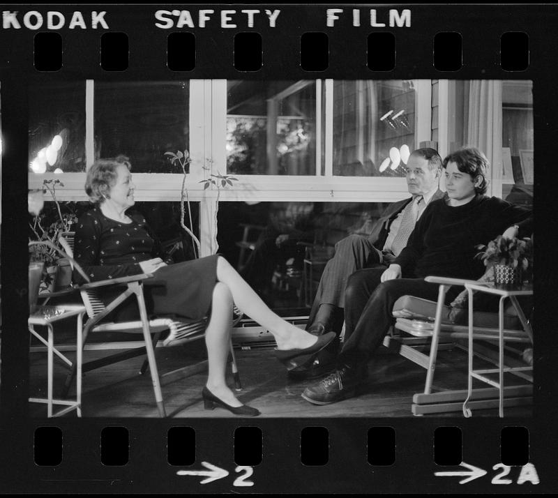 Florence, Robert, and Lea Pearson seated on patio