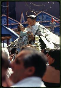 Boston - N. End 1981: A statue of St. Anthony of Padua is carried the during the Feast of St. Anthony at the end of August
