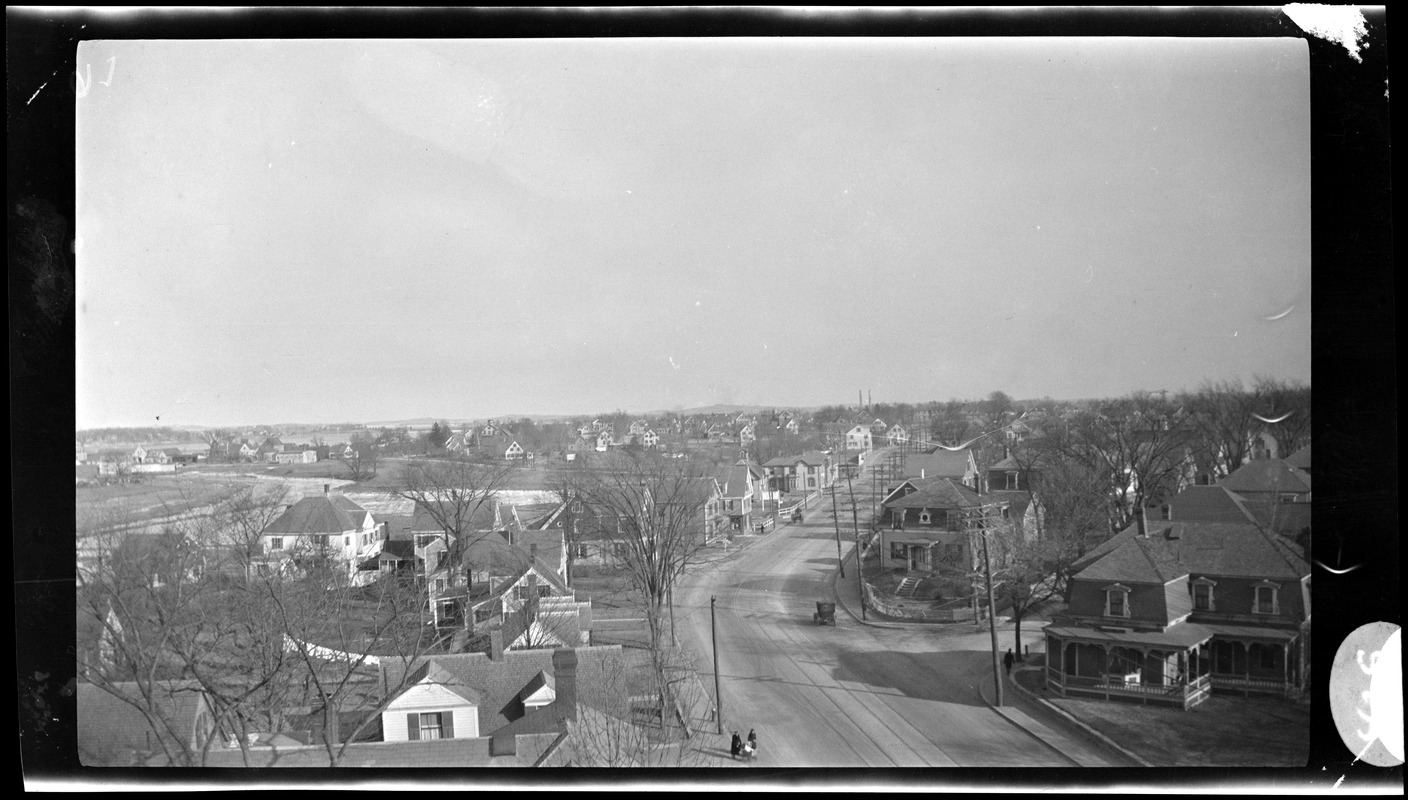 Birds eye view from Universalist Church. Washington St.