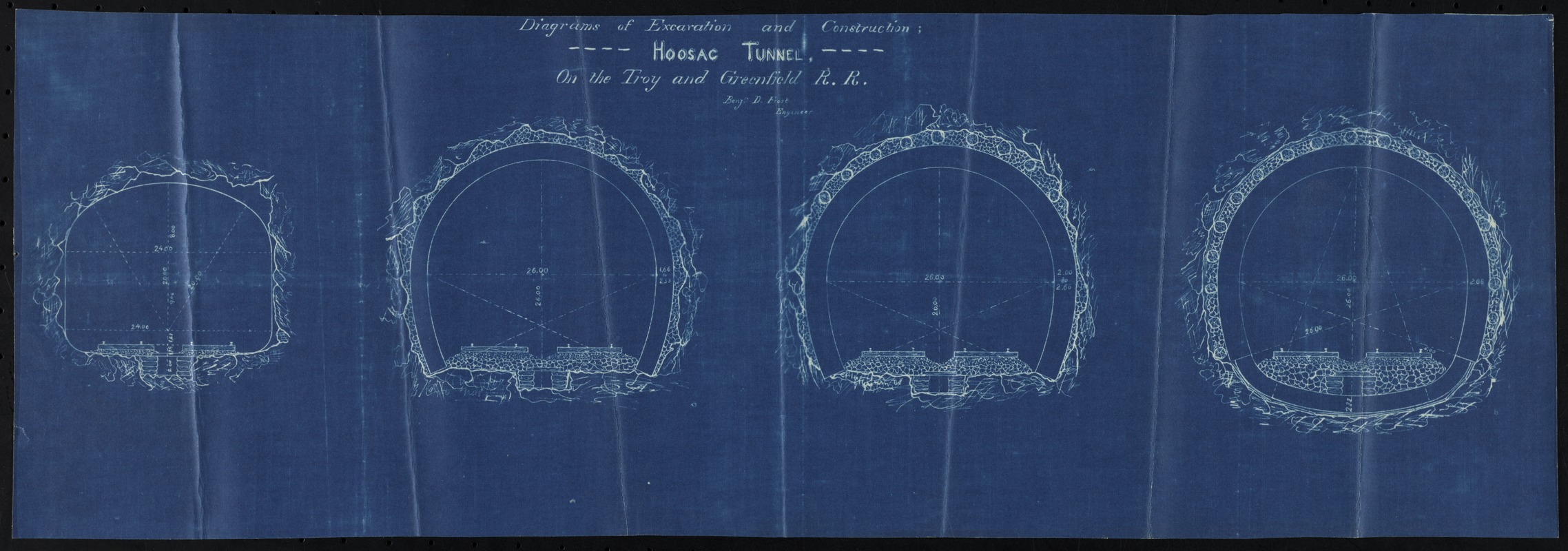 Diagram of excavation and construction. Hoosac Tunnel, on the Troy and Greenfield R.R.