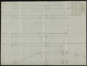 Untitled [three drawings on one page, showing machinery made to fit on rails, possibly for central shaft]
