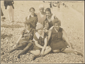 Group of seven women on a beach