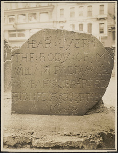 William Paddy 1658. Oldest head-stone in King's Chapel Burial Ground, Tremont and School Streets, Boston, Massachusetts