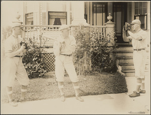 Trick negative, Bill Garry as pitcher, batter, and catcher for West Roxbury team