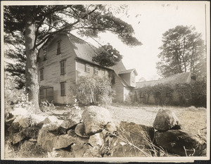 Side view of Old Manse near stone wall, Concord, Mass.