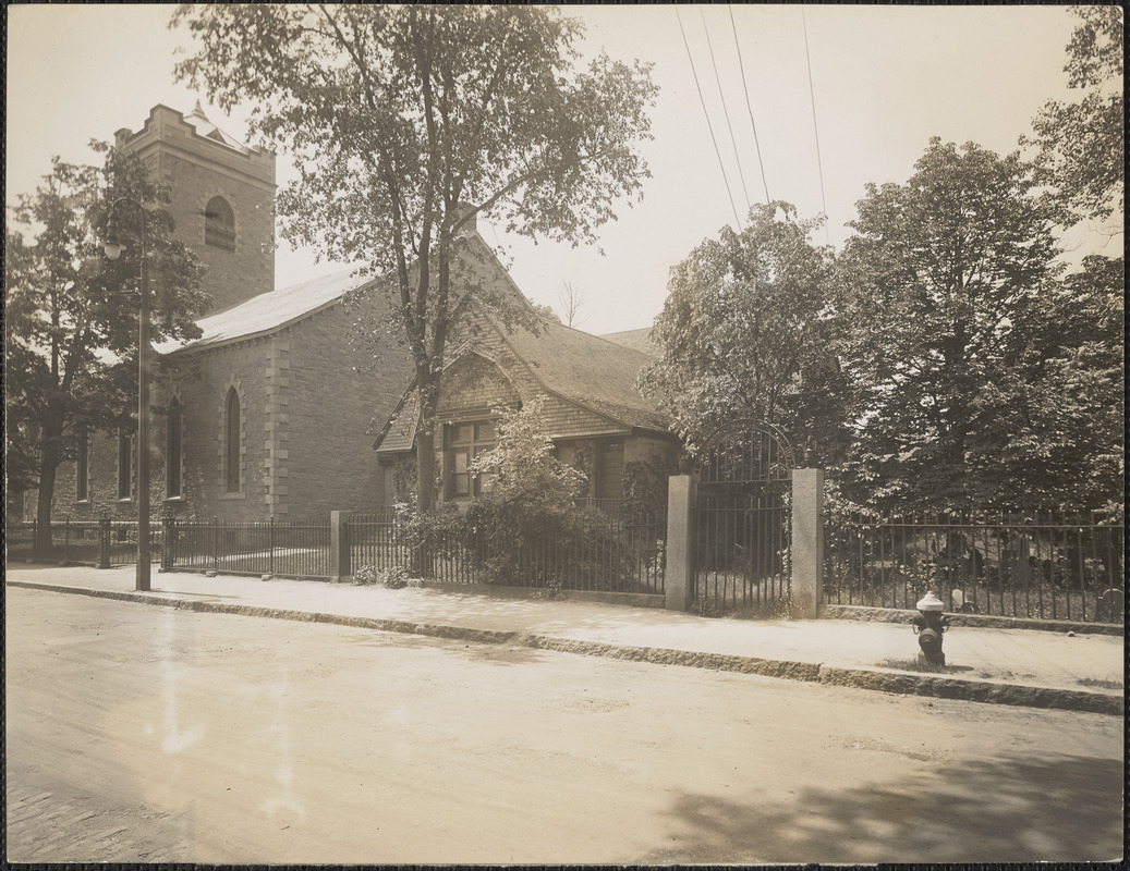 Unitarian church and burying ground at Eliot Street and Centre Street